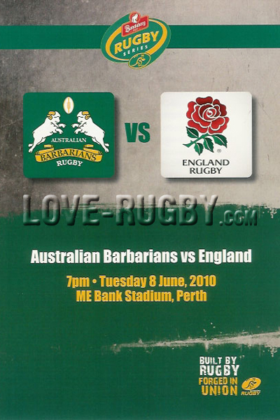 2010 Australian Barbarians v England  Rugby Programme